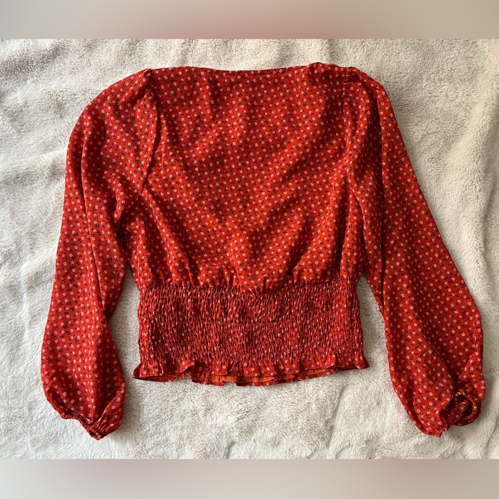 NWT Madewell Julianne Smocked-Waist Top Red Size S - Picture 3 of 10